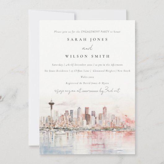 Invitation Seattle Washington Watercolor Landscape Engagement (Devant)
