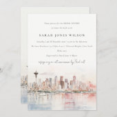 Invitation Seattle Washington Watercolor Scape Bridal Shower (Devant / Derrière)