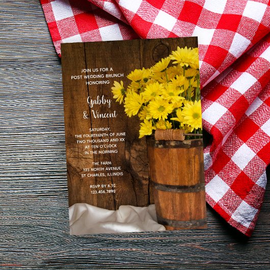 Invitation Seau en bois Daisies Campagne Mariage Petit déjeun