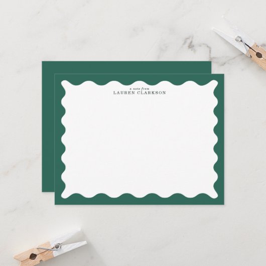 Invitation Seaweed Green Wavy Frame Note Card (Devant/Arrière en situation)