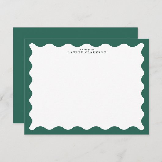 Invitation Seaweed Green Wavy Frame Note Card (Devant / Derrière)