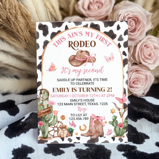 Invitation Second Rodeo Bows Pink Cowgirl Anniversaire