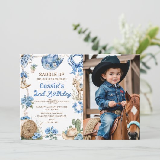Invitation Second Rodeo Cowboy Wild West Birthday Party Invit (Debout devant)