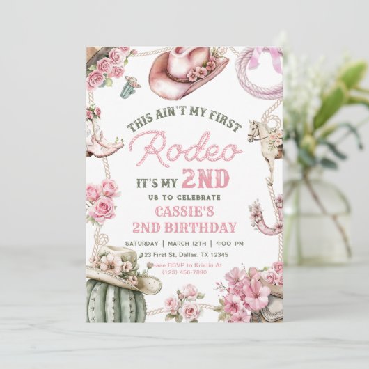 Invitation Second Rodeo Cowgirl Wild West Birthday Party (Debout devant)