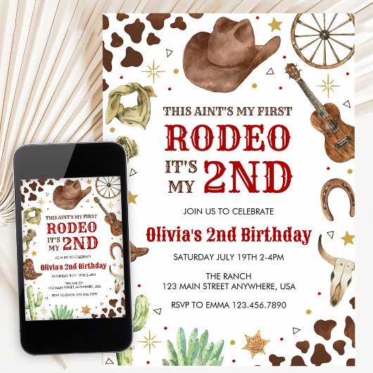Invitation Second Rodeo Western Cowboy 2nd Birthday