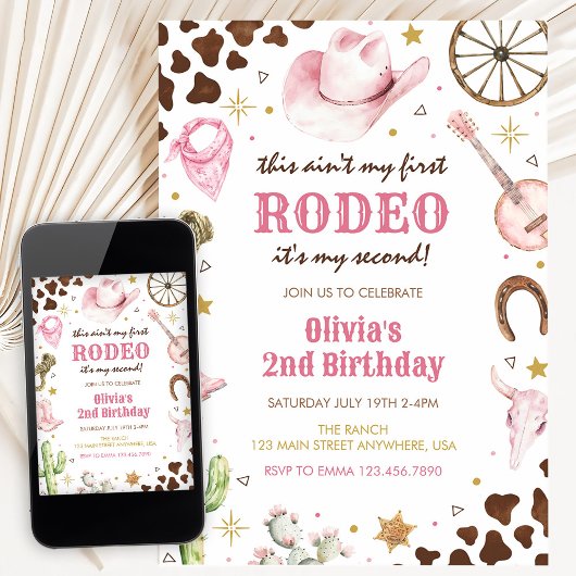 Invitation Second Rodeo Western Pink Cowgirl 2nd Birthday