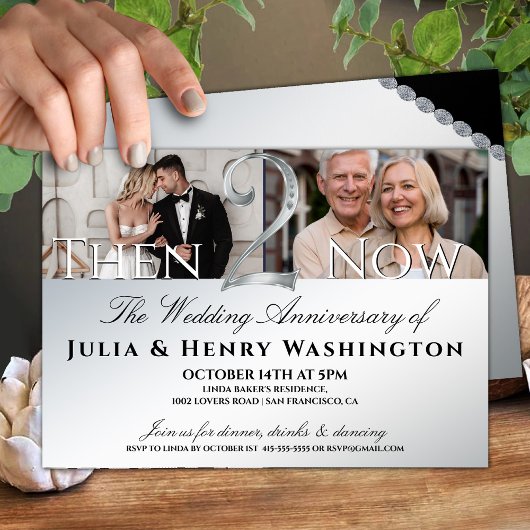 Invitation Second Wedding Anniversary Silver Then Now 