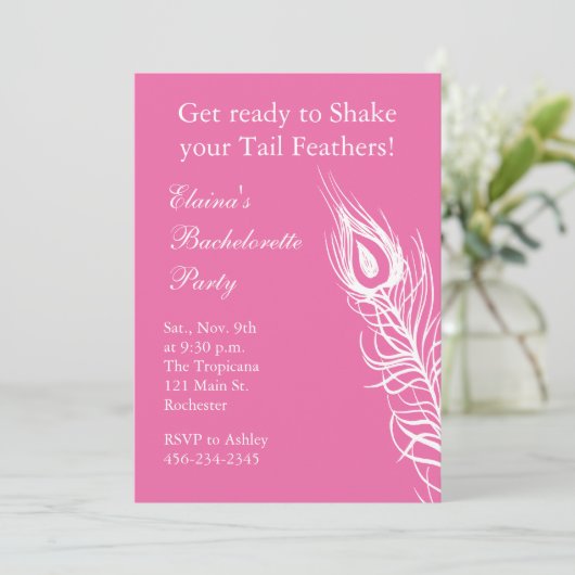 Invitation Secouer vos plumes de queue Bachelorette (fuchsia) (Debout devant)