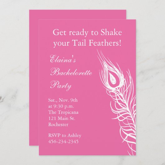 Invitation Secouer vos plumes de queue Bachelorette (fuchsia) (Devant / Derrière)