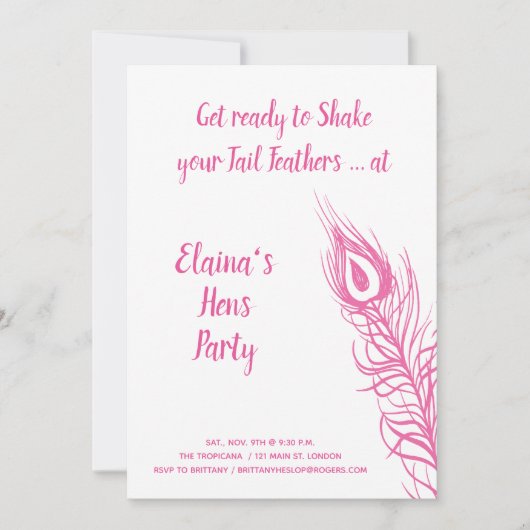 Invitation Secouer vos plumes de queue Hens Party rose & blan (Devant)