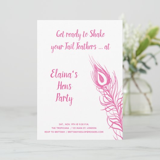 Invitation Secouer vos plumes de queue Hens Party rose & blan (Debout devant)