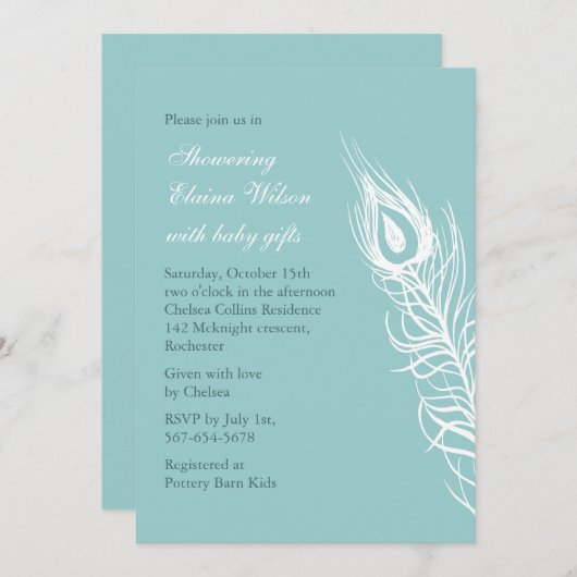 Invitation Secouer votre Baby shower de plumes de queue Invit (Devant / Derrière)