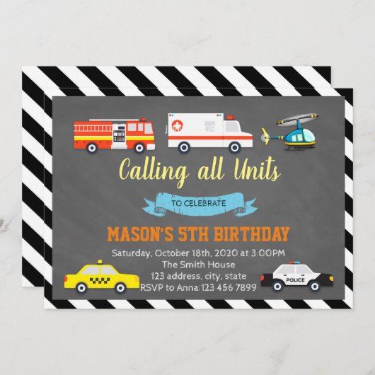 Invitation Secourir l'invitation de fête d'anniversaire (Devant / Derrière)