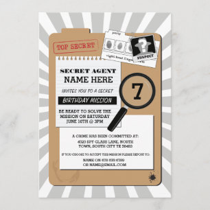 INVITATION SECRET AGENT DÉTECTIVE CRIME ESPION ANNIVERSAIRE P