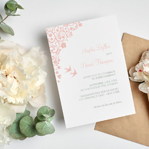 Invitation Secret Jardin Blush rose Floral Lovebirds Mariage
