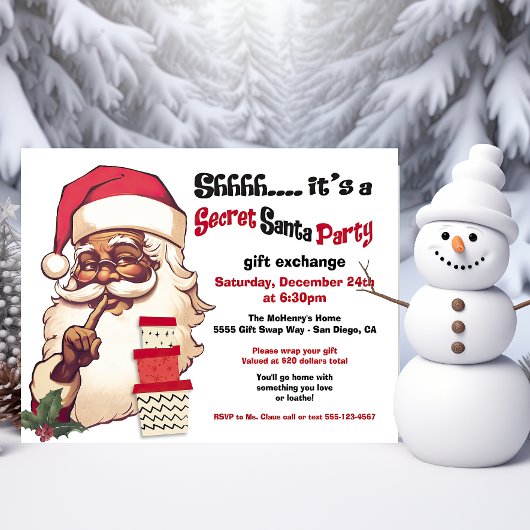 Invitation Secret Père Noël Afro-Américain échange cadeau