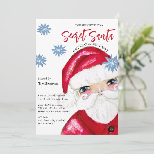 Invitation Secret Père Noël Cadeaux Échange Classique Noël (Debout devant)