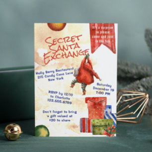 Invitation Secret Père Noël Christmas Party Moderne Aquarelle