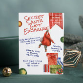 Invitation Secret Père Noël Christmas Party Moderne Aquarelle