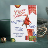 Invitation Secret Père Noël Christmas Party Moderne Aquarelle