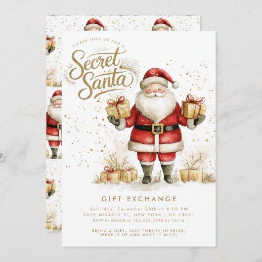 Invitation Secret Père Noël échange de cadeaux Noël (Devant / Derrière)