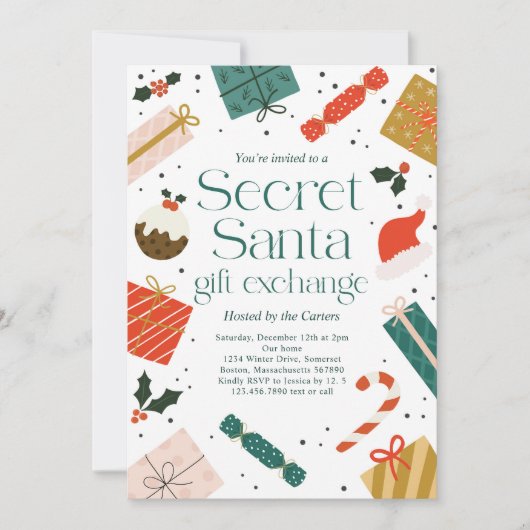 Invitation Secret Père Noël Gift Exchange (Devant)