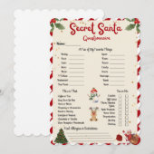 Invitation Secret Père Noël Questionnaire cadeau de vacances (Devant / Derrière)