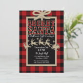Invitation Secret Père Noël Rustic Holiday Red Plaid & Kraft (Debout devant)