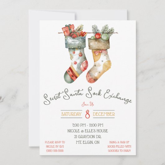 Invitation Secret Père Noël, Sock Swap, Exchange Holiday Part (Devant)