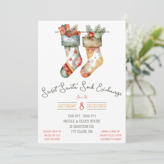 Invitation Secret Père Noël, Sock Swap, Exchange Holiday Part (Debout devant)