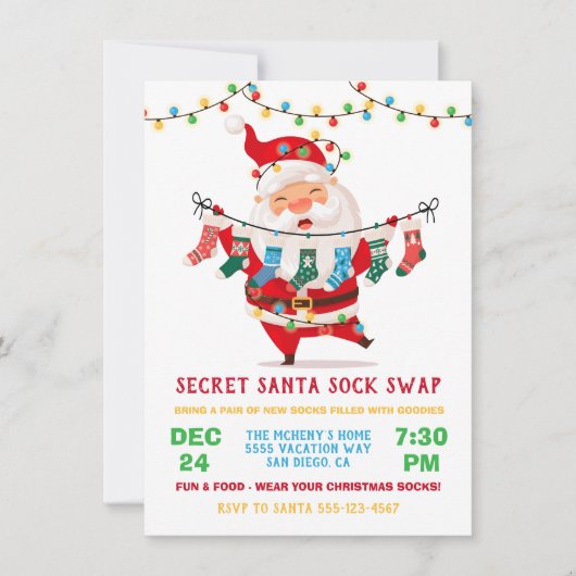 Invitation Secret Père Noël Sock Swap Exchange Party (Devant)
