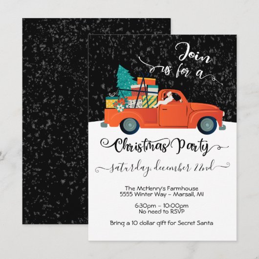 Invitation Secret Père Noël Truck Chistmas Tree Party (Devant / Derrière)