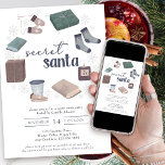 Invitation Secret Père Noël Winter Wreath Gift Exchange Party<br><div class="desc">Secret Père Noël échange cadeau que vous pouvez customiser avec vos propres règles et instructions. Aquarelle avec titre manuscrit et couronne d'hiver en style hygge scandinave avec flocons de neige. Design neutre dans les tons vert, bleu brun et gris - parfait pour le thème de Noël rustique ou de fête...</div>