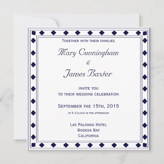 Invitation SECTION BLEUE AVEC DIAMANTS (carré) (Devant)