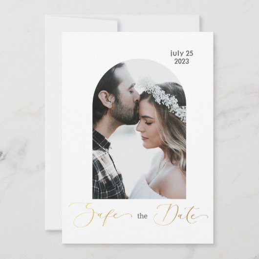 Invitation Sécurisé la photo date, script doré (Devant)