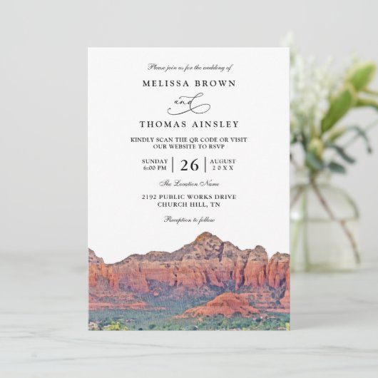 Invitation SEDONA Destination Skyline Boho QR Code Wedding (Debout devant)
