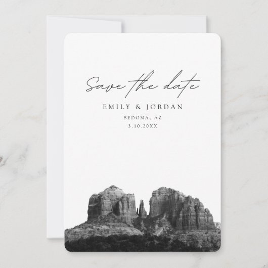 Invitation Sedona Enregistrer la date Mariage noir et blanc (Devant)