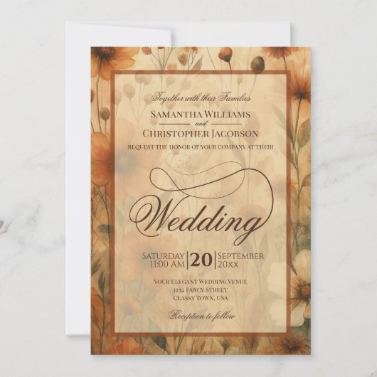 Invitation Seinna Boho Wildflowers Fancy Script Wedding (Devant)