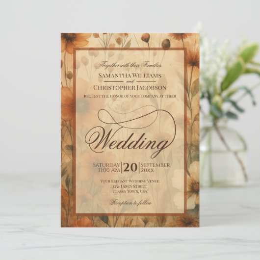 Invitation Seinna Boho Wildflowers Fancy Script Wedding (Debout devant)