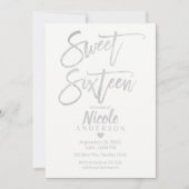 Invitation SEIZE ANS 16 Élégant gris argenté Moderne (Devant)