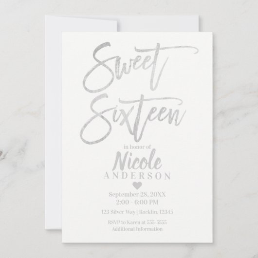 Invitation SEIZE ANS 16 Élégant gris argenté Moderne (Devant)