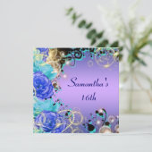 Invitation "Seize ans doux" rose bijou bleu élégant (Debout devant)