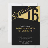 Invitation Seize | Black & Gold 16th Birthday Party (Devant)