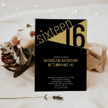Invitation Seize | Black & Gold 16th Birthday Party<br><div class="desc">Célébrez votre journée spéciale avec cette élégante et moderne invitation à la fête du 16e anniversaire. Ce design se compose d'une disposition simple dans un combo noir et or élégant.</div>