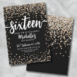 Invitation Seize Black Gold Parties scintillant 16e anniversa<br><div class="desc">Voici une invitation chic et ludique à la fête du 16ème anniversaire de Sweet sixteen, parfaite pour célébrer avec style 16 ans. L'élégant design allie des confettis à la parties scintillant d'or et d'argent, ajoutant une touche glamour. En haut, "Sixteen" est présenté en calligraphie audacieuse, donnant le ton d'une célébration...</div>