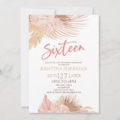 Invitation Seize Boho rose Floral 16e fête d'anniversaire (Devant)