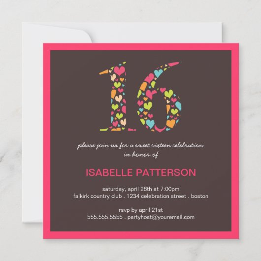 Invitation Seize de mes coeurs adorent l'invitation de 16 par (Devant)