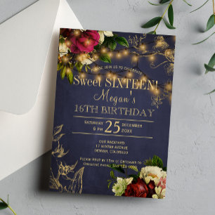 Invitation Seize lumières dorées florales rustiques d'hiver