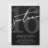 Invitation Seize Noir  Blanc 16e Anniversaire (Devant)