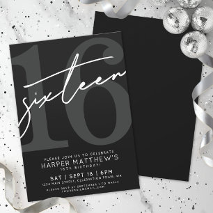 Invitation Seize Noir  Blanc 16e Anniversaire